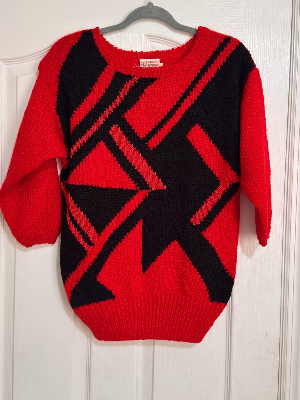 Vintage Bold Red & Black Geometric Sweater